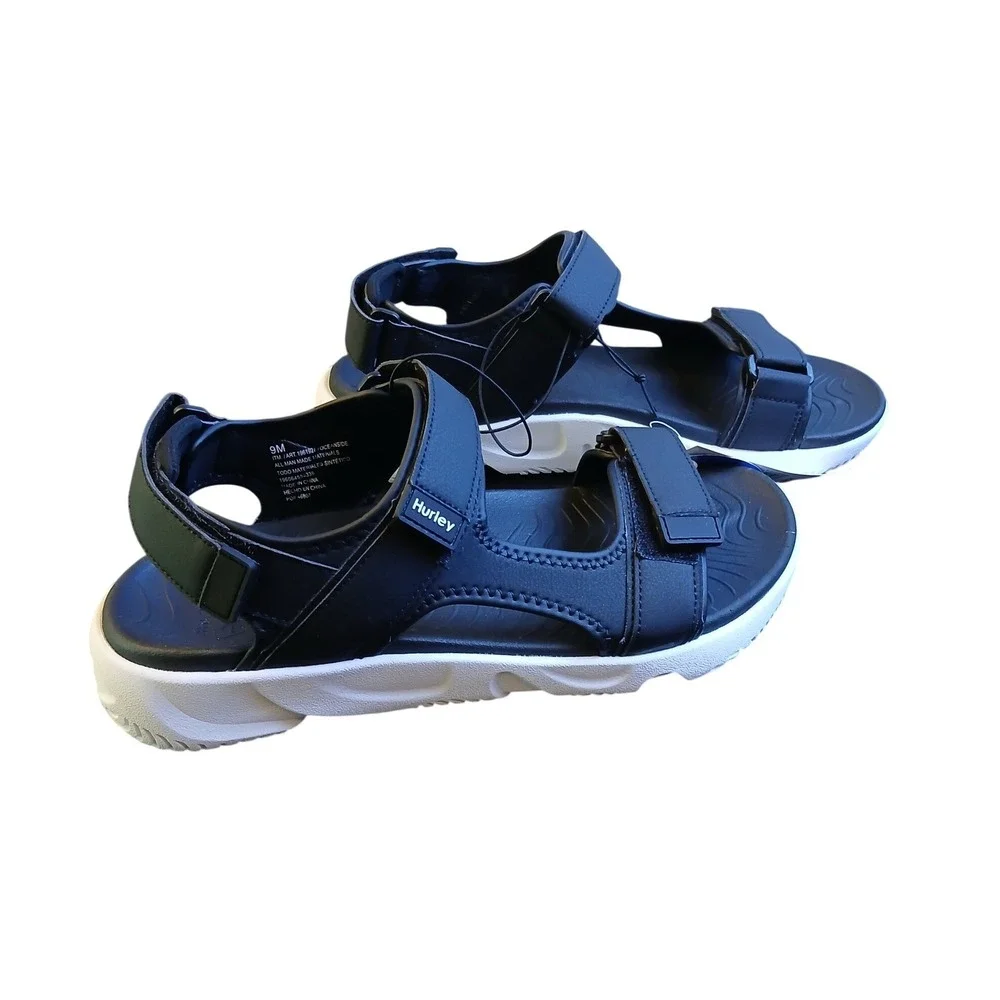 Hurley Oceanside Mens Sport Sandals Black White Strappy Hook and Loop 1961927 9M